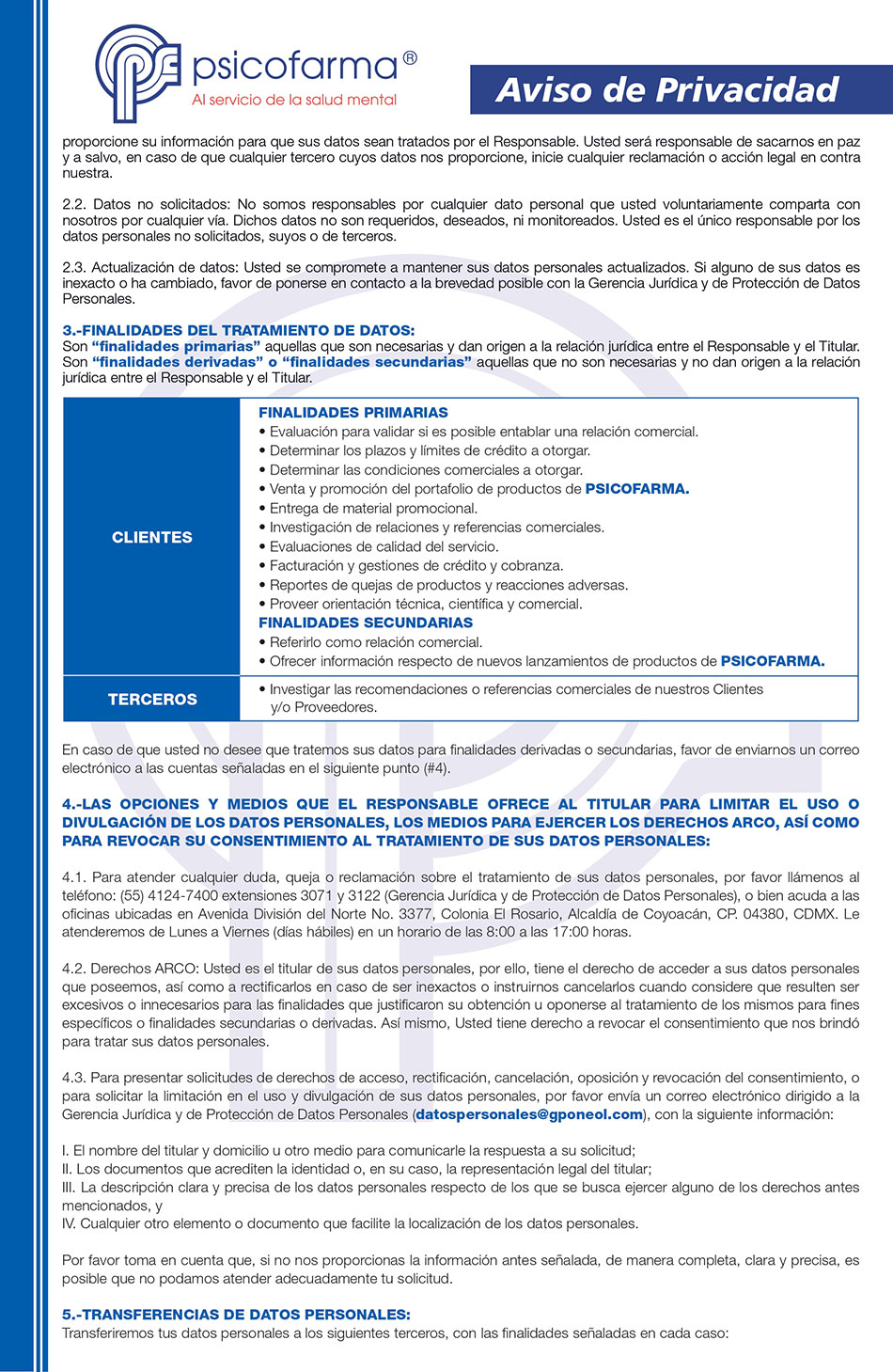 Aviso de Privacidad Clientes