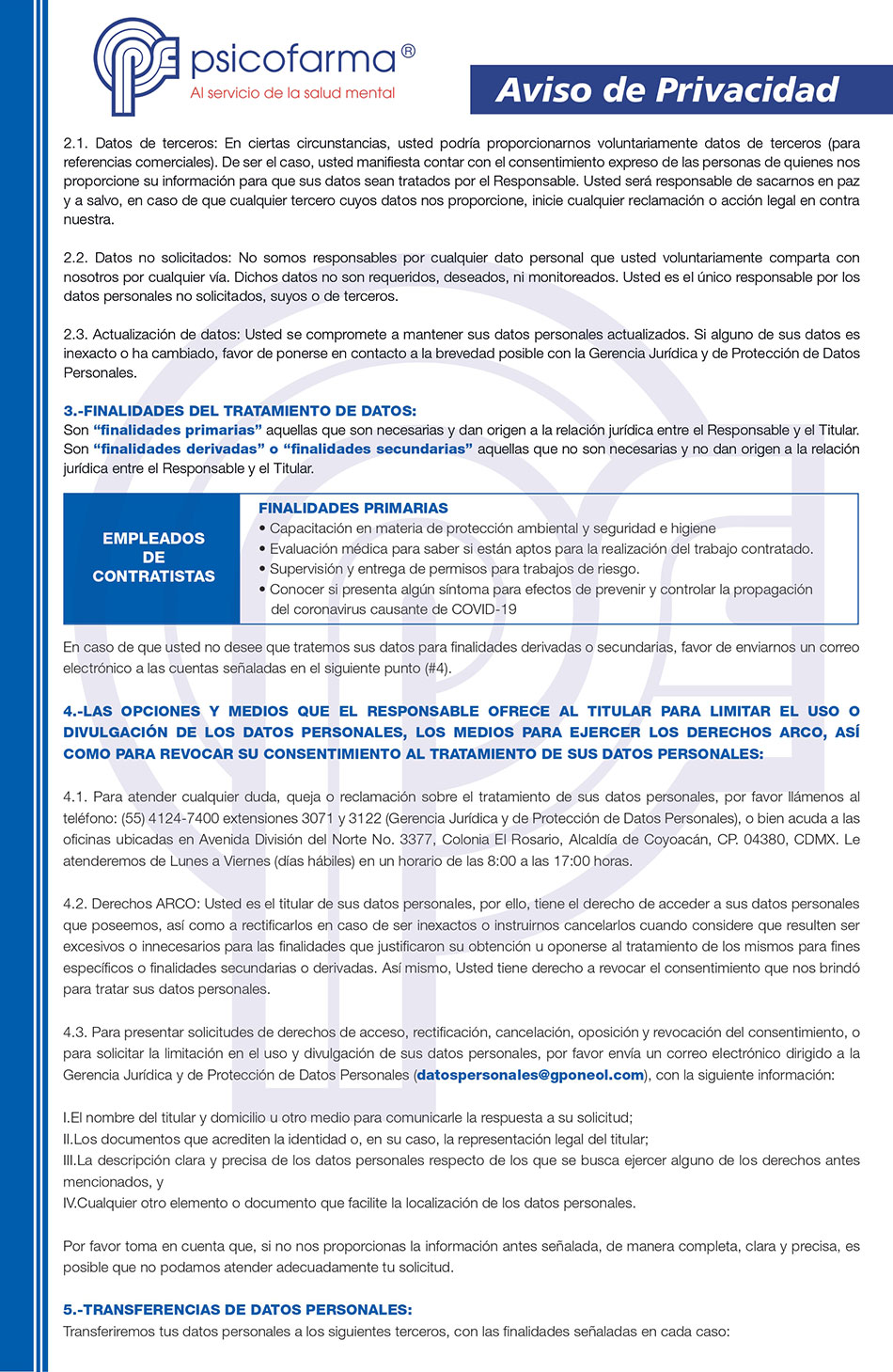 Aviso de Privacidad Contratista