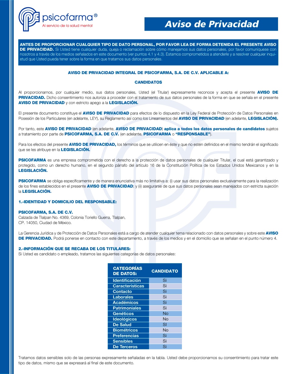 Aviso de Privacidad Candidatos