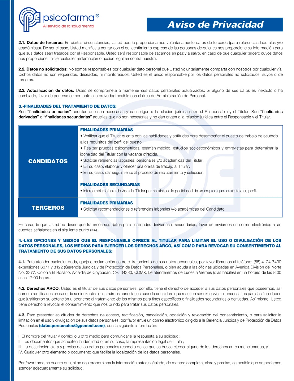 Aviso de Privacidad Candidatos