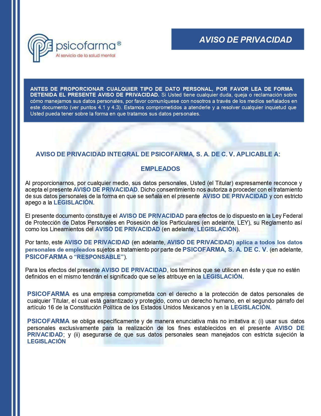 Aviso de Privacidad Empleados