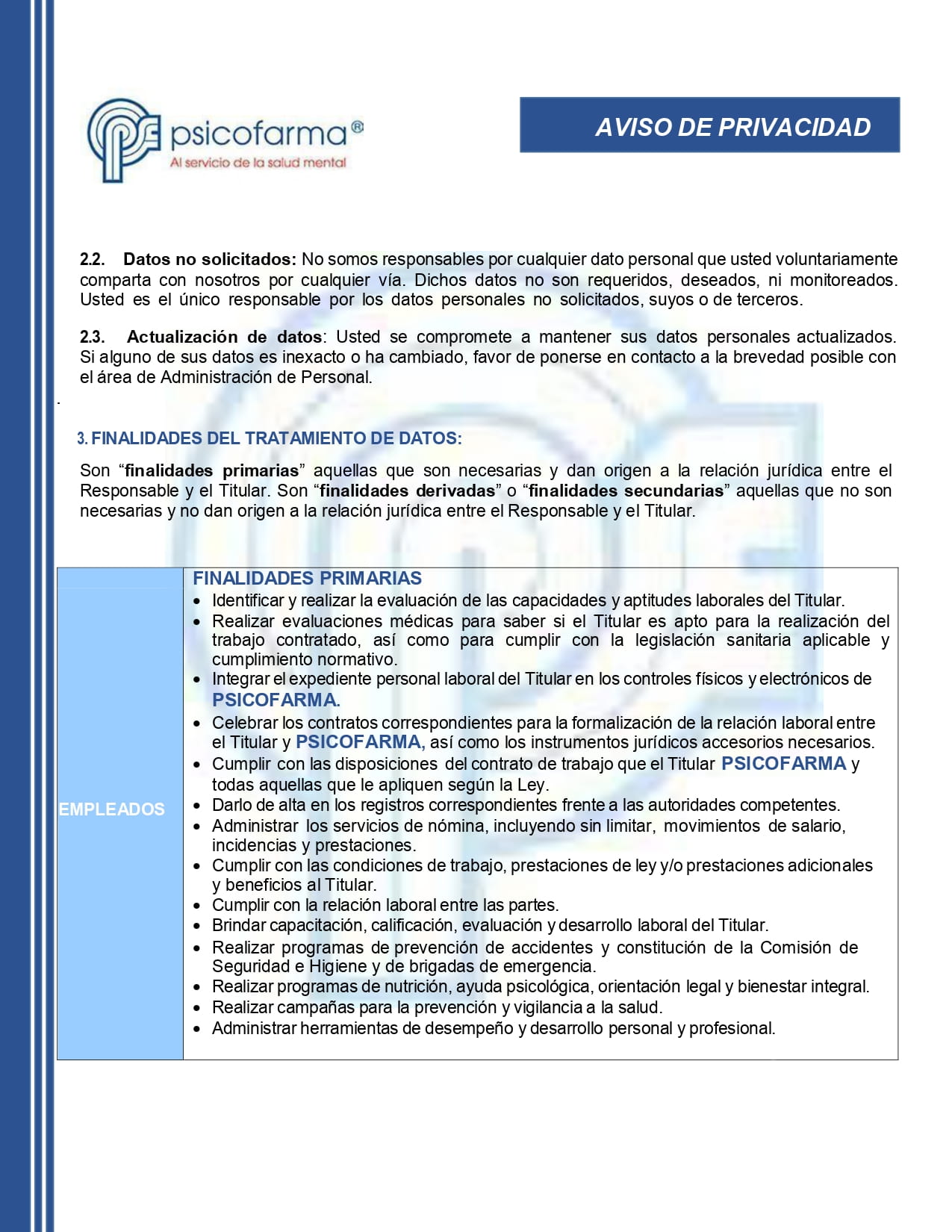 Aviso de Privacidad Empleados