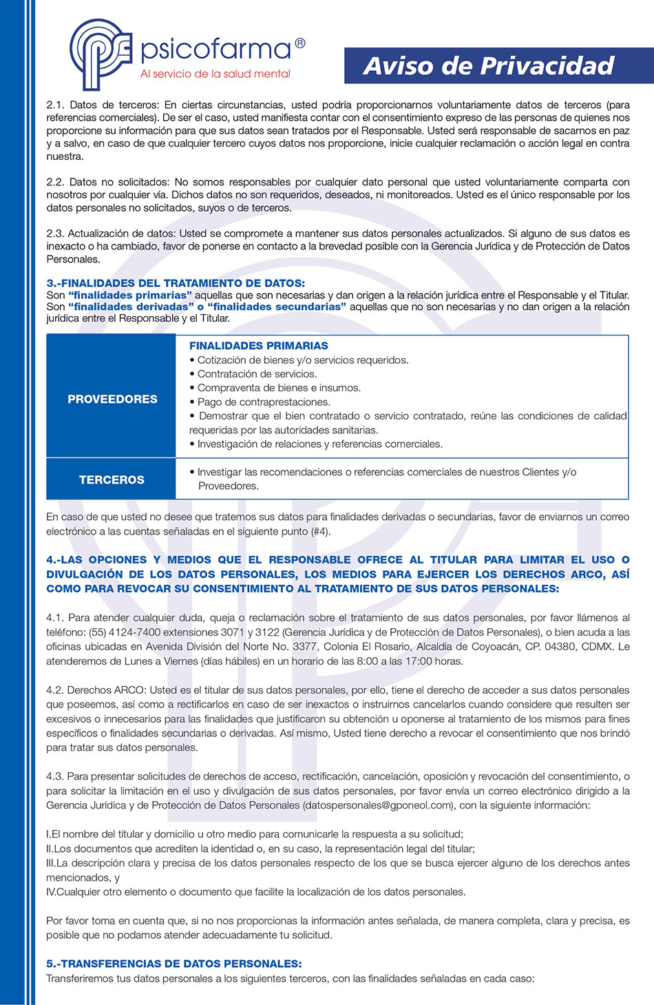 Aviso de Privacidad Proveedores