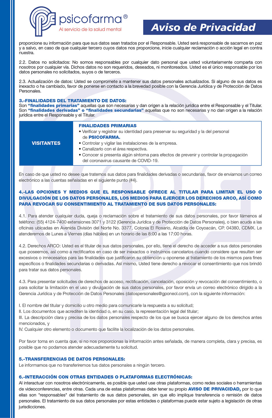 Aviso de Privacidad Visitante